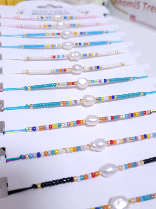 Bracciale scorrevole microsfere con Perla di fiume