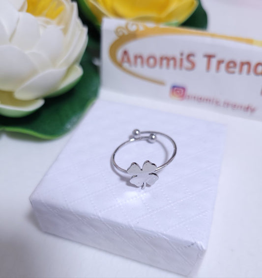 Anello Quadrifoglio PortaFortuna in acciaio mis. regolabile