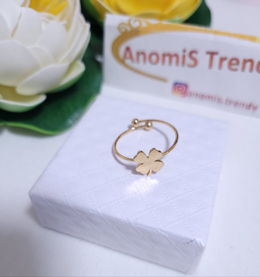 Anello Quadrifoglio PortaFortuna in acciaio mis. regolabile