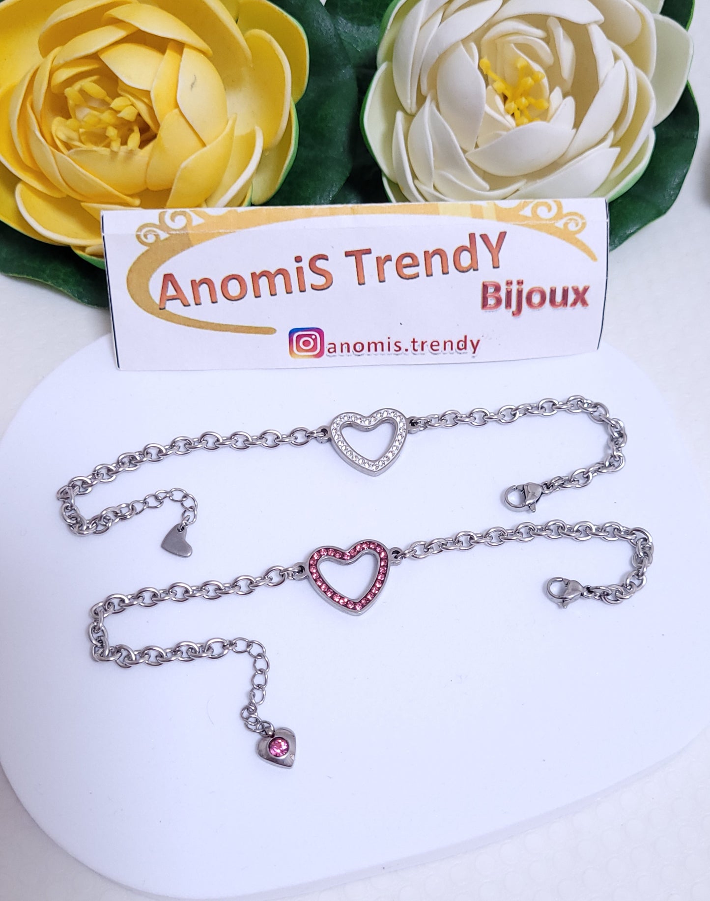 Bracciale Cuore aperto centrale con Zirconi 100% acciaio inossidabile