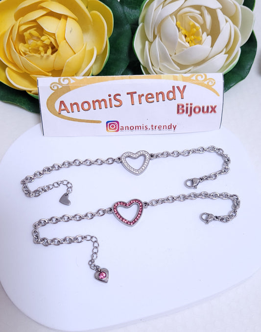 Bracciale Cuore aperto centrale con Zirconi 100% acciaio inossidabile