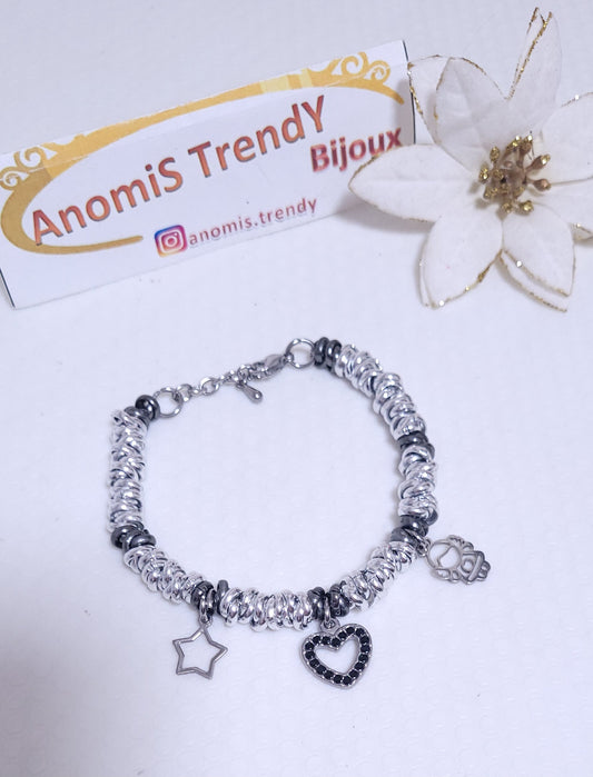 Bracciale NODINI MIX ARGENTO & NERO personalizzabile (comunicare charms)
