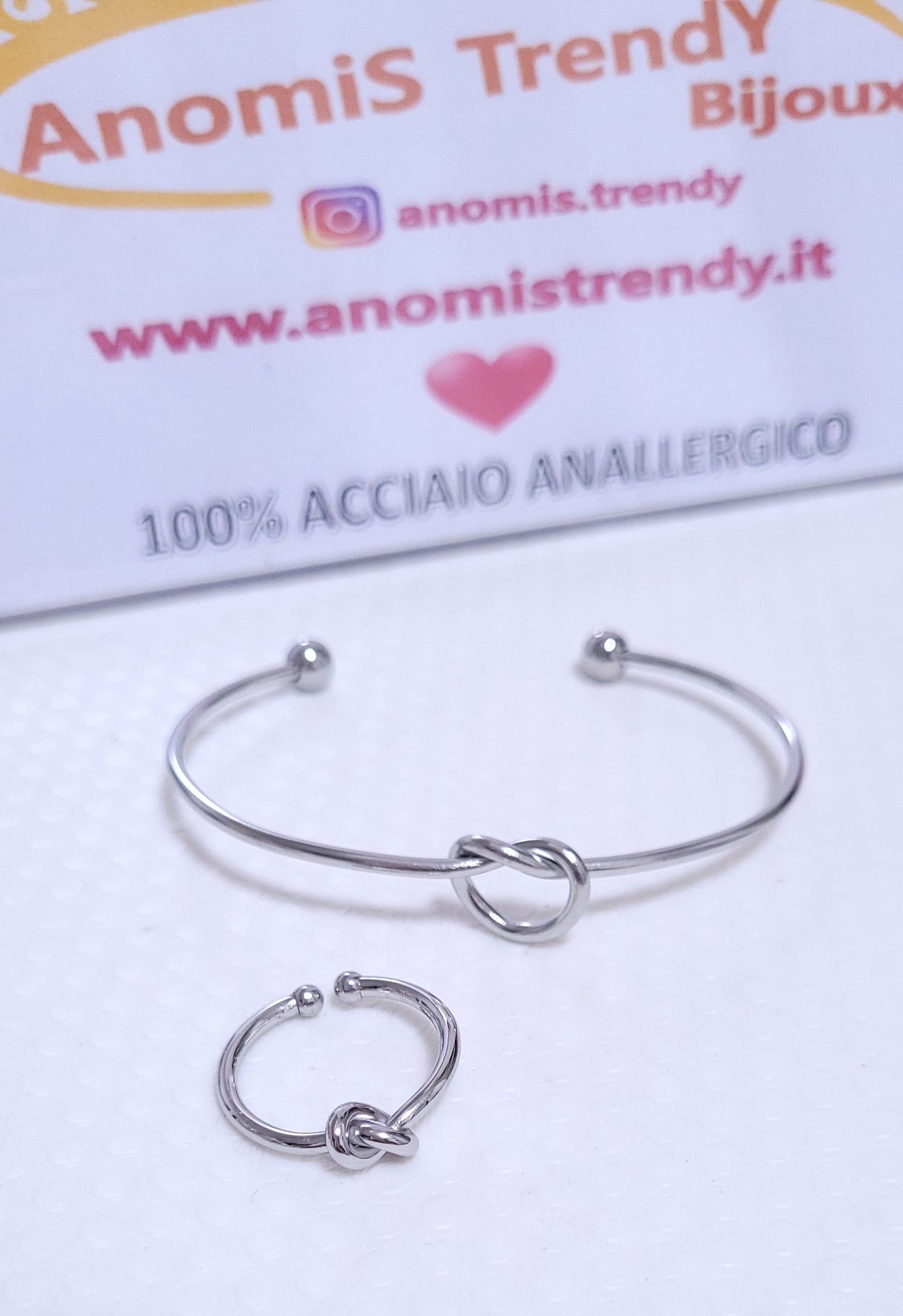 Anello & Bracciale linea NODO d'AMORE regolabili in acciaio