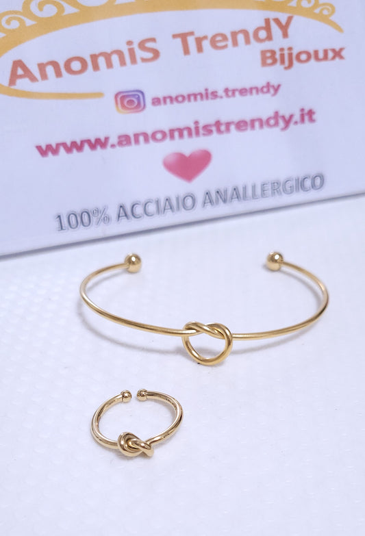 Anello & Bracciale linea NODO d'AMORE regolabili in acciaio