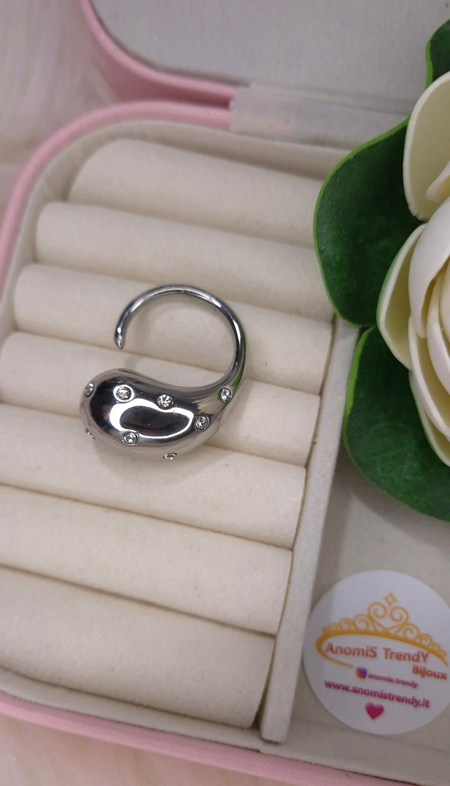 Linea Gocce con zirconi 💎 Orecchini Anello mod. Goccia in acciaio anallergico