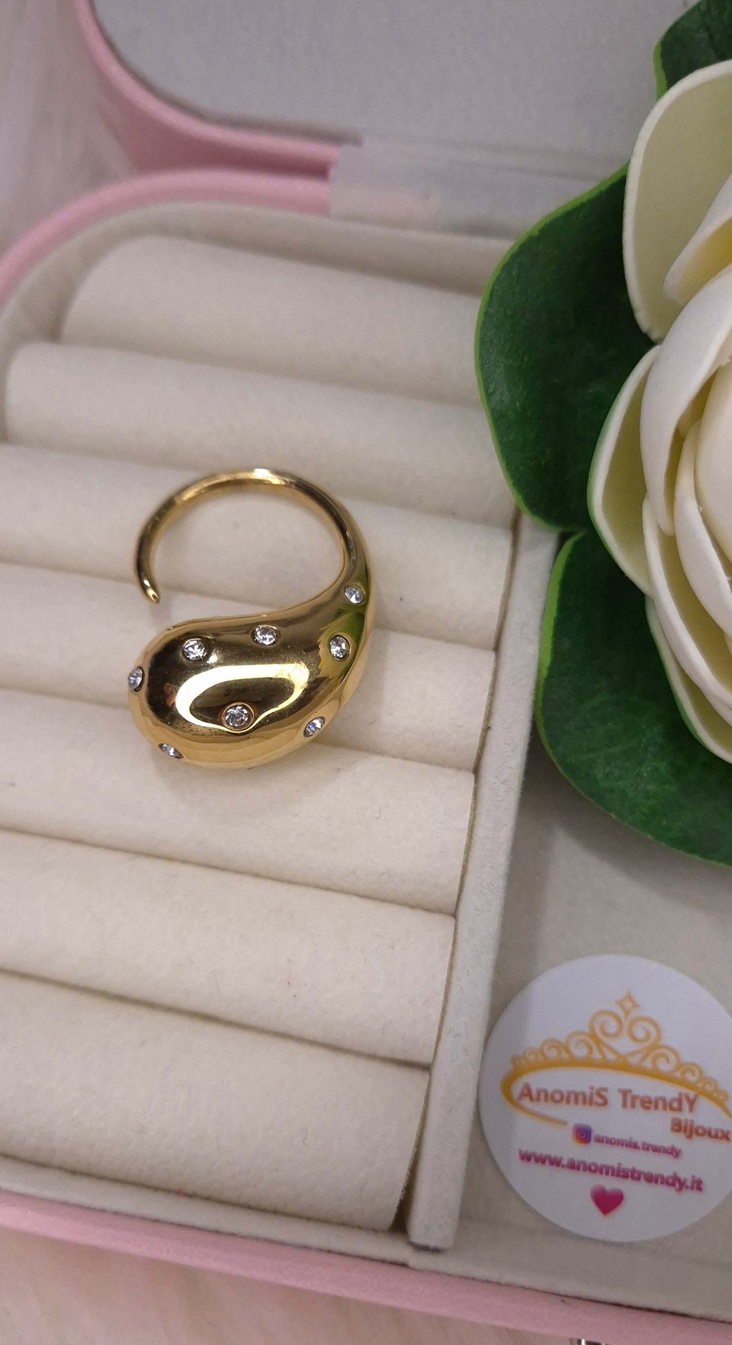 Linea Gocce con zirconi 💎 Orecchini Anello mod. Goccia in acciaio anallergico