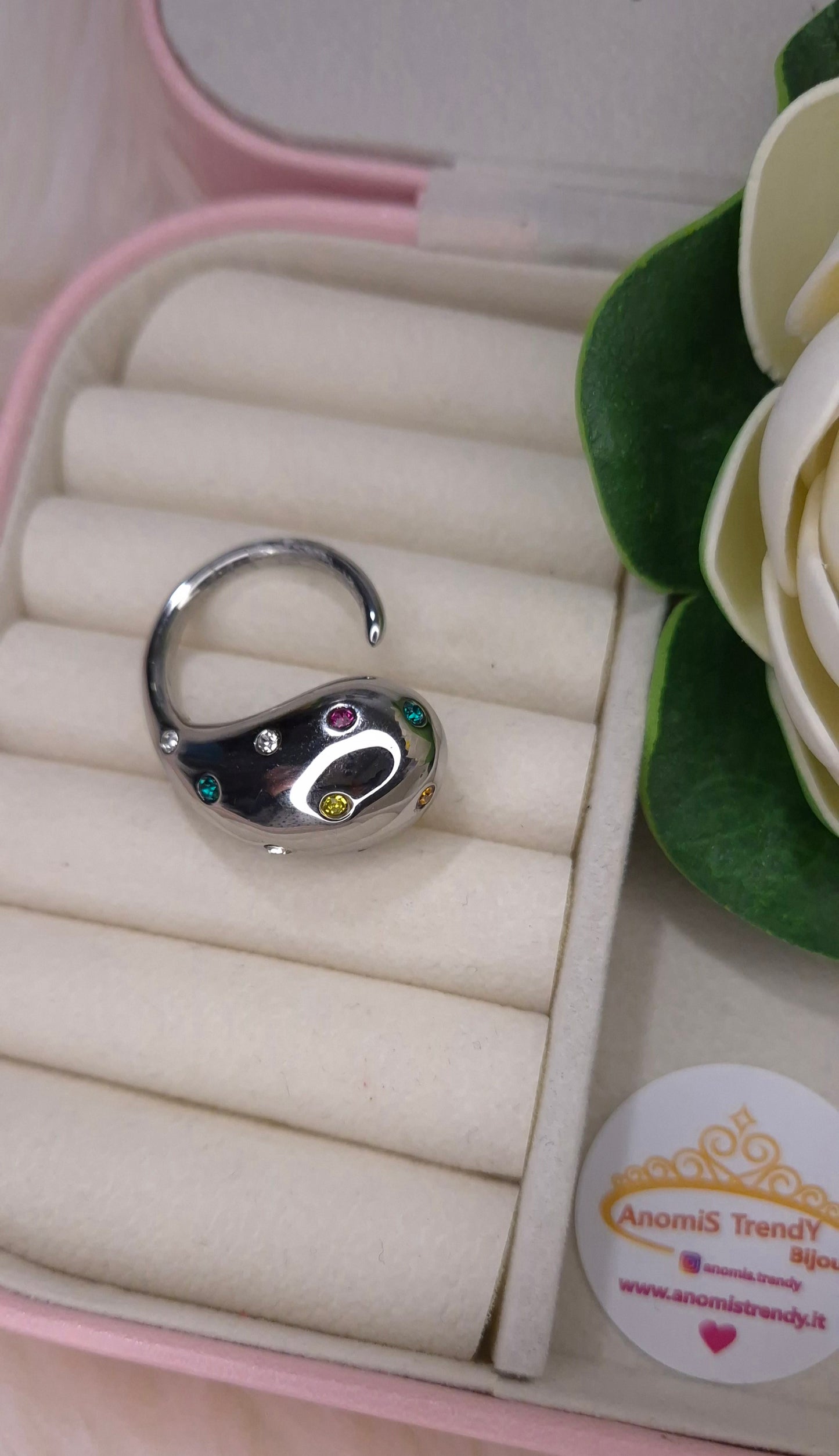 Linea Gocce con zirconi 💎 Orecchini Anello mod. Goccia in acciaio anallergico