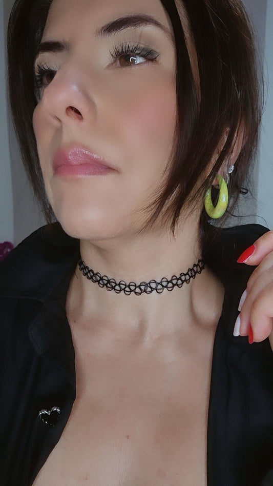 Collarino girocollo Tattoo chocker nero effetto pizzo stile anni 90 elastico misura standard