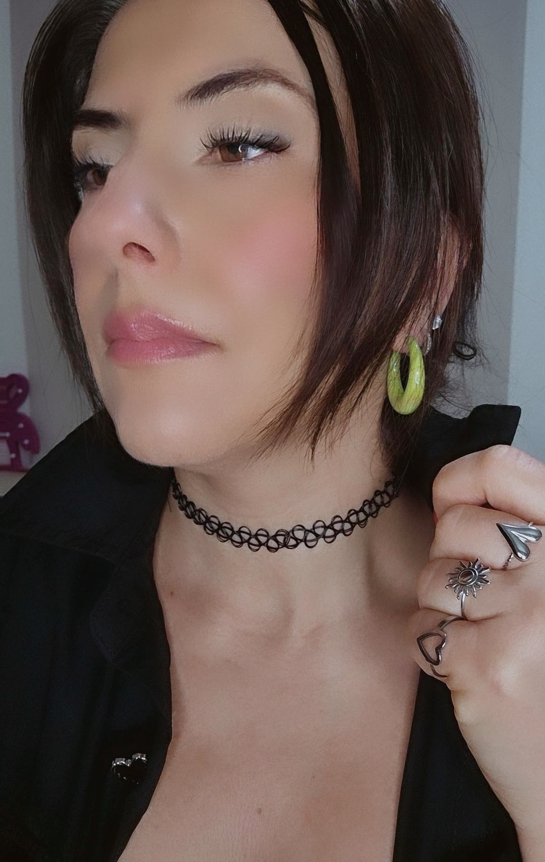 Collarino girocollo Tattoo chocker nero effetto pizzo stile anni 90 elastico misura standard