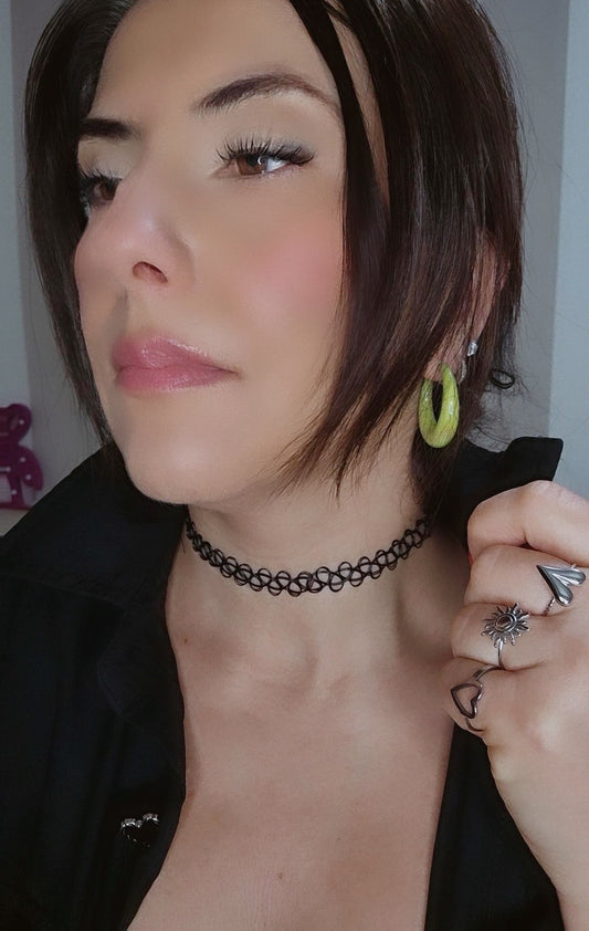 Collarino girocollo Tattoo chocker nero effetto pizzo stile anni 90 elastico misura standard