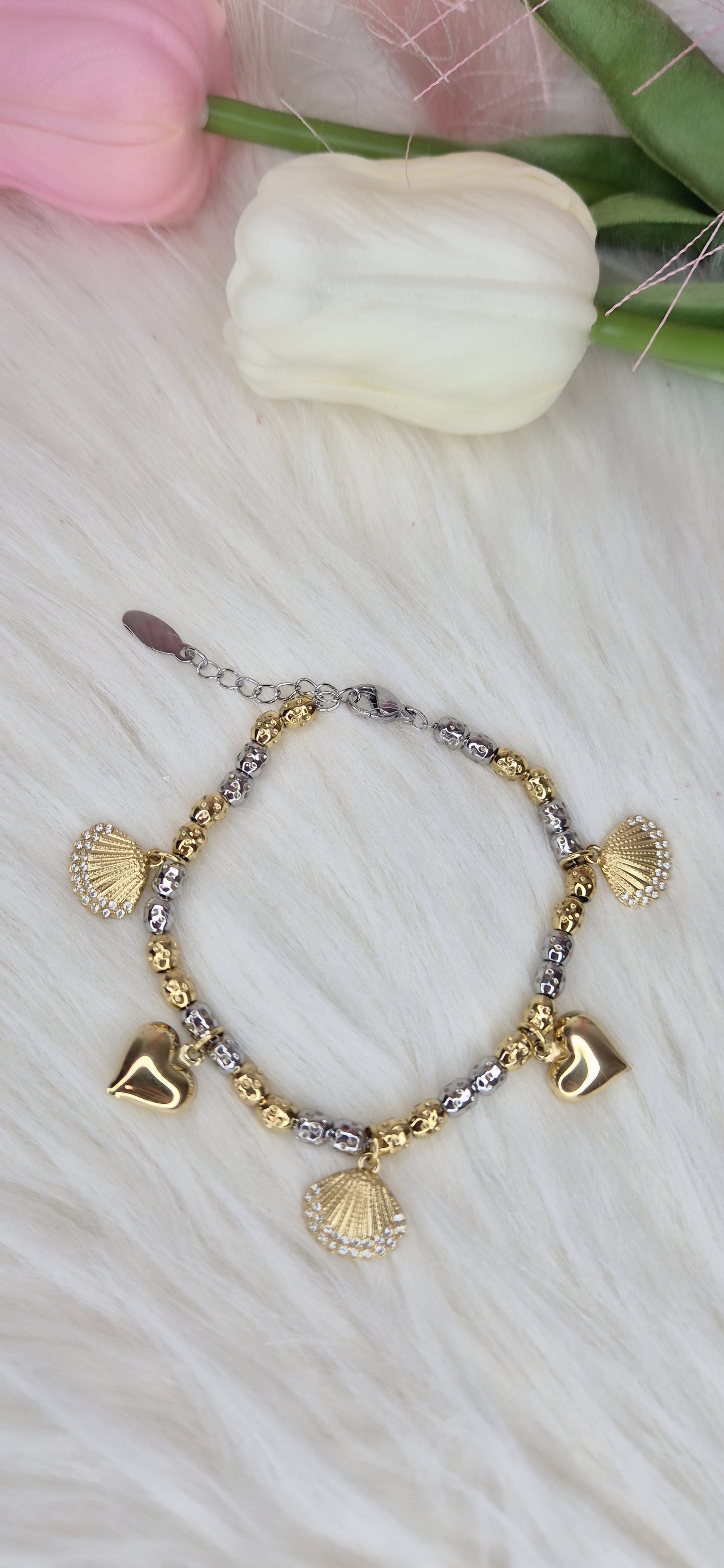 Nuovi bracciali tipo Dodo pepite in acciaio mix Silver & Gold con charms anche sonaglio e zirconi