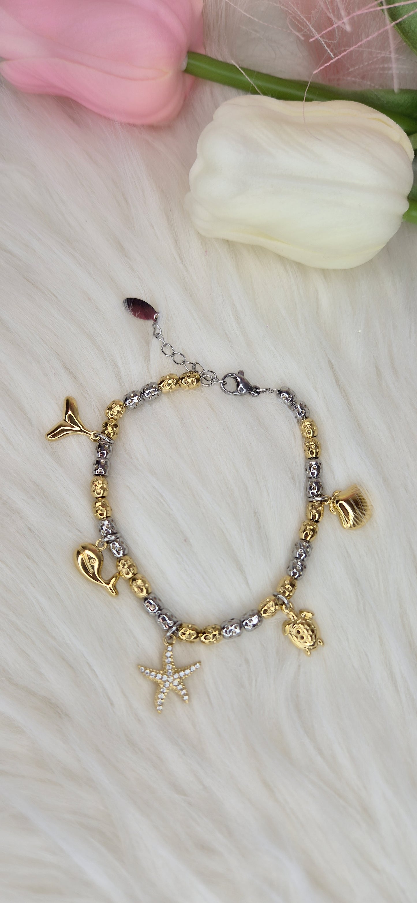 Nuovi bracciali tipo Dodo pepite in acciaio mix Silver & Gold con charms anche sonaglio e zirconi
