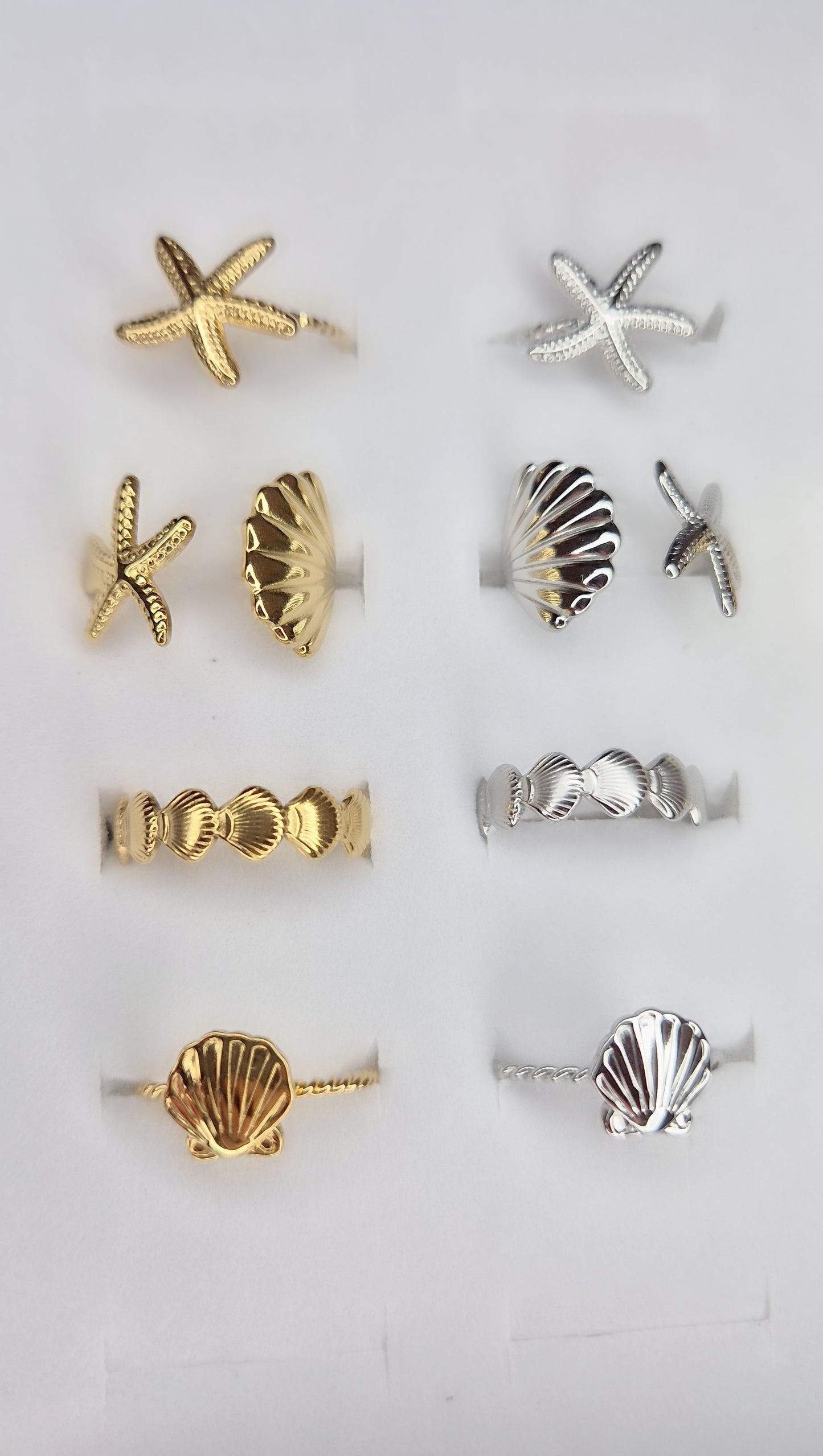 Anelli vari soggetti tema mare in acciaio anallergico silver gold bicolor misura regolabile
