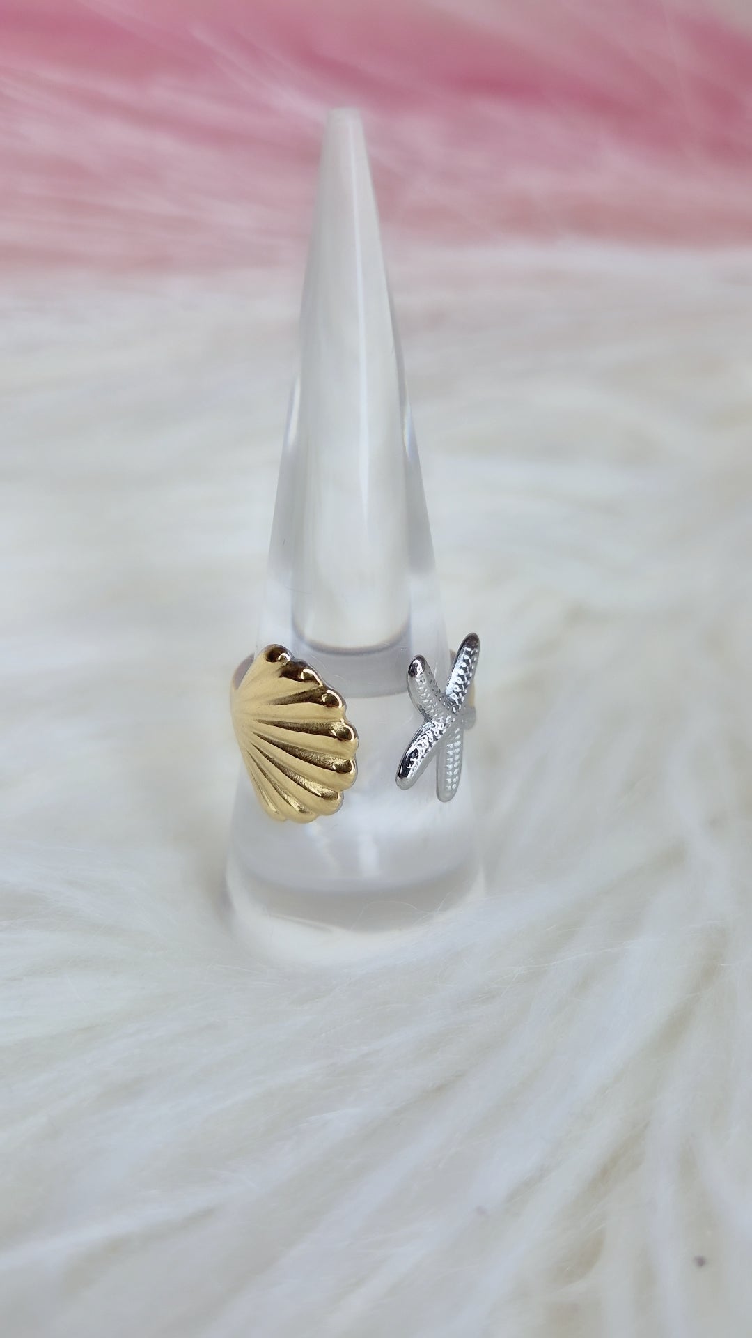 Anelli vari soggetti tema mare in acciaio anallergico silver gold bicolor misura regolabile