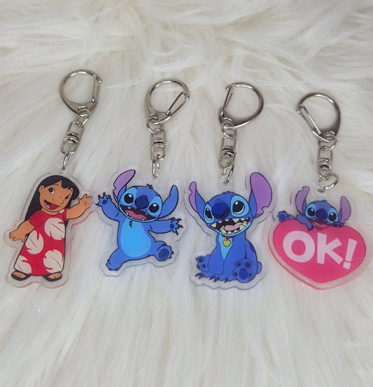 Portachiavi charm da zaino/borsa Lilo & Stitch in resina con gancio moschettone