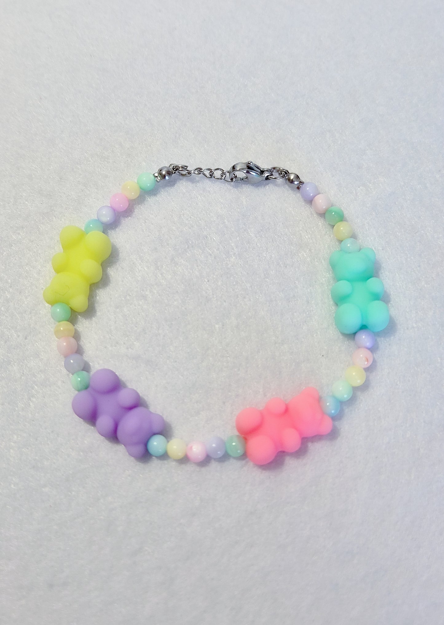 Collana Bracciale perline colorate con Orsetti 🧸effetto soft touch Pastello o Fluo 40cm + estens. regolab. in acciaio