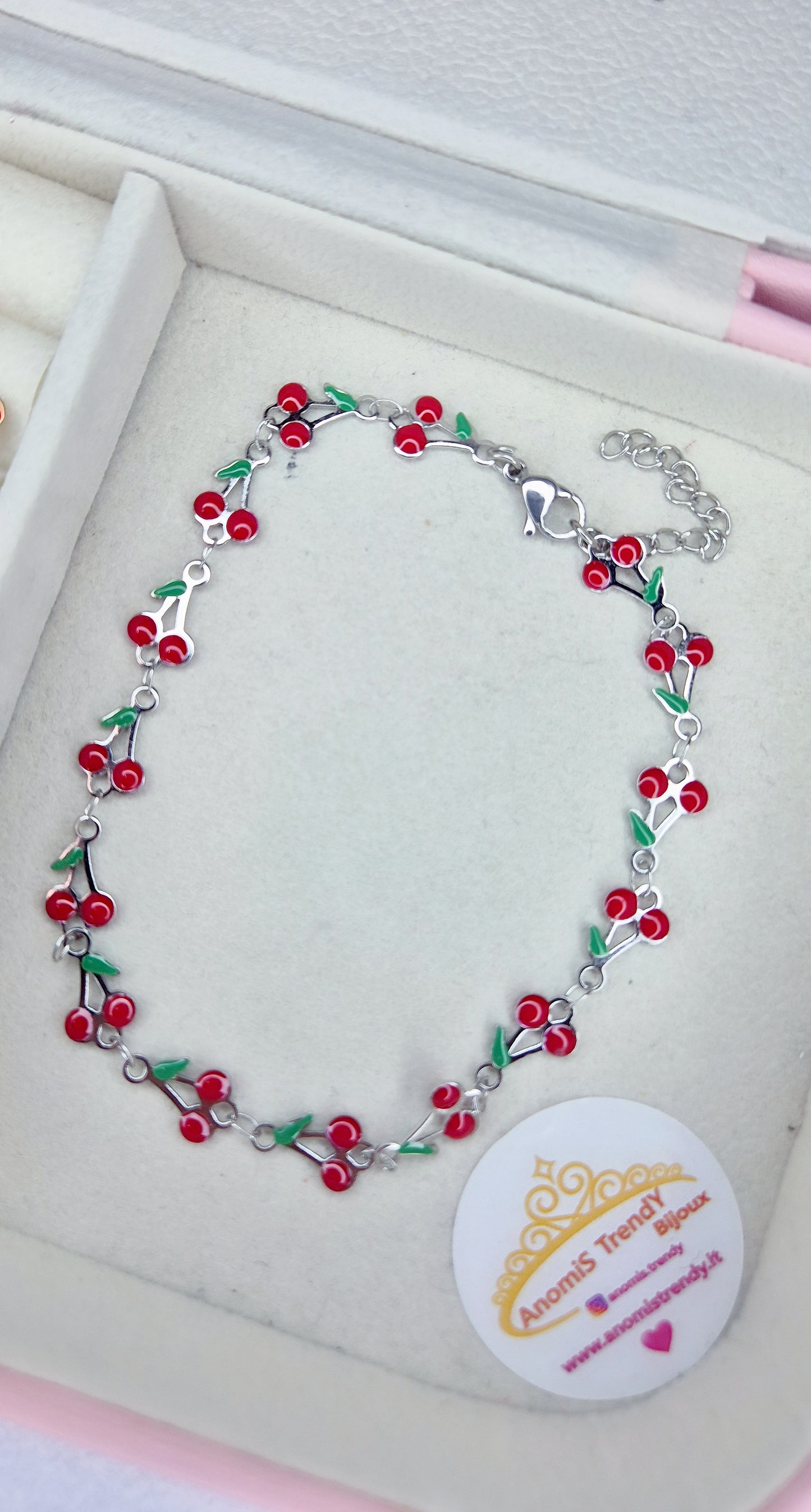 Bracciale Ciliegie 🍒 in acciaio colorato smaltato base Silver o Gold mis.regolab.