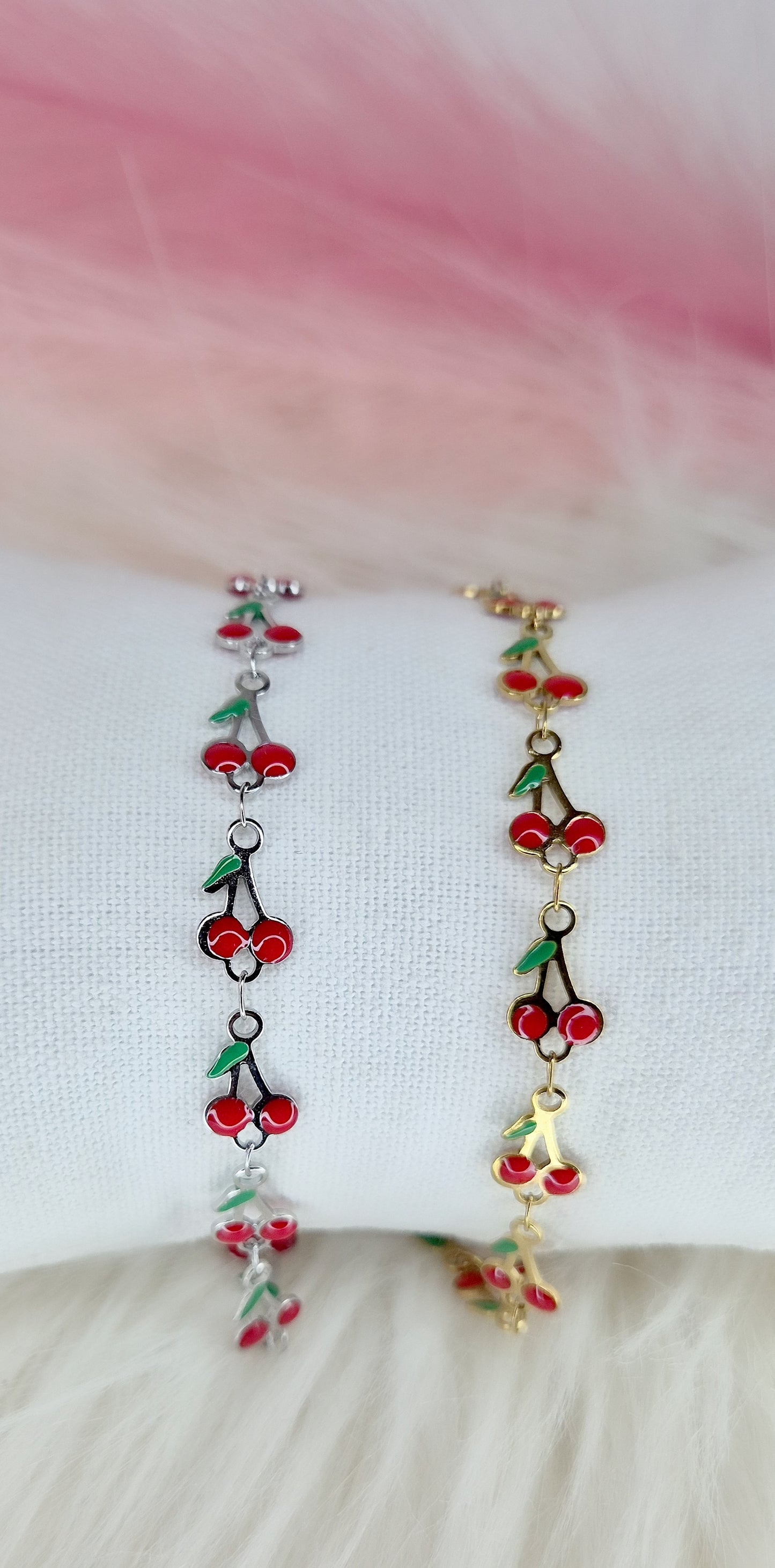 Bracciale Ciliegie 🍒 in acciaio colorato smaltato base Silver o Gold mis.regolab.