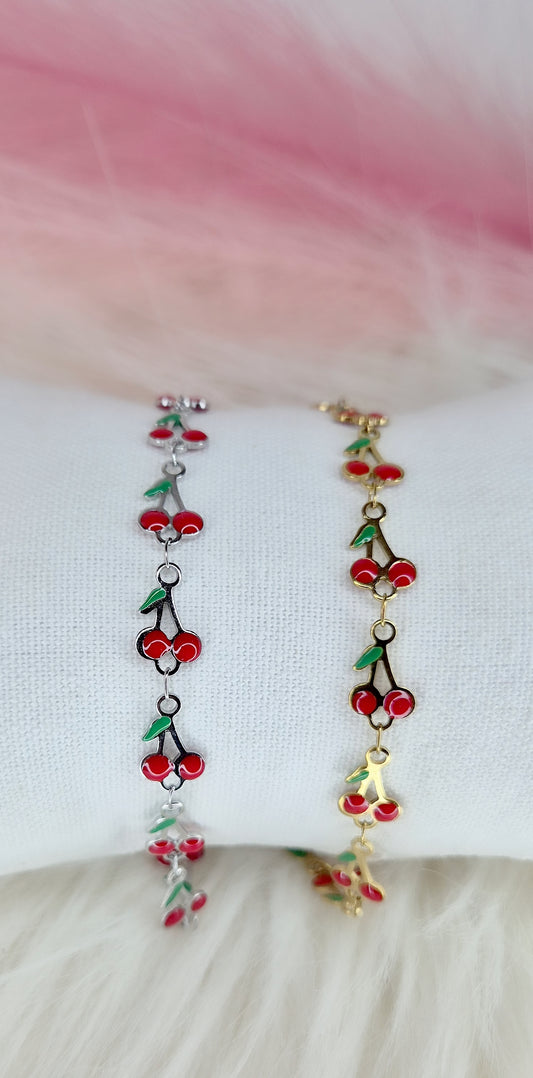 Bracciale Ciliegie 🍒 in acciaio colorato smaltato base Silver o Gold mis.regolab.