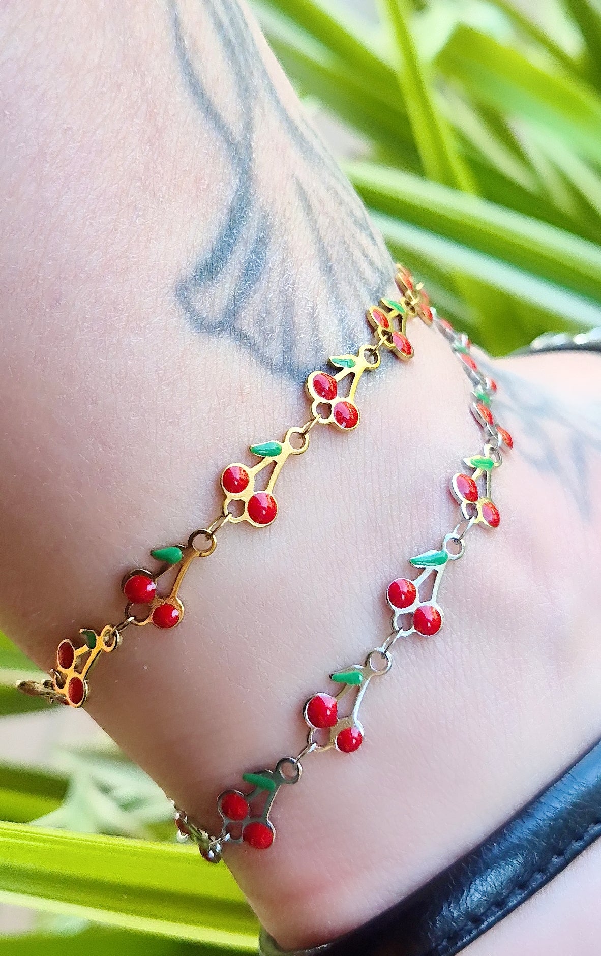 Cavigliera Ciliegie 🍒 acciaio smaltato colorato anallergico Silver o Gold mis.regolab.