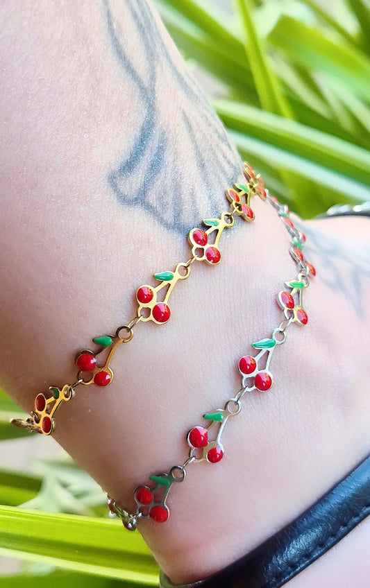 Cavigliera Ciliegie 🍒 acciaio smaltato colorato anallergico Silver o Gold mis.regolab.