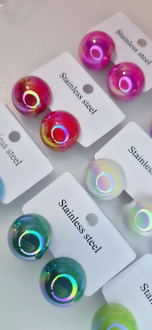 Orecchini Bottone retrò-chic Vintage 2cm anallergici (per lobi forati-no clips) finish opalescente