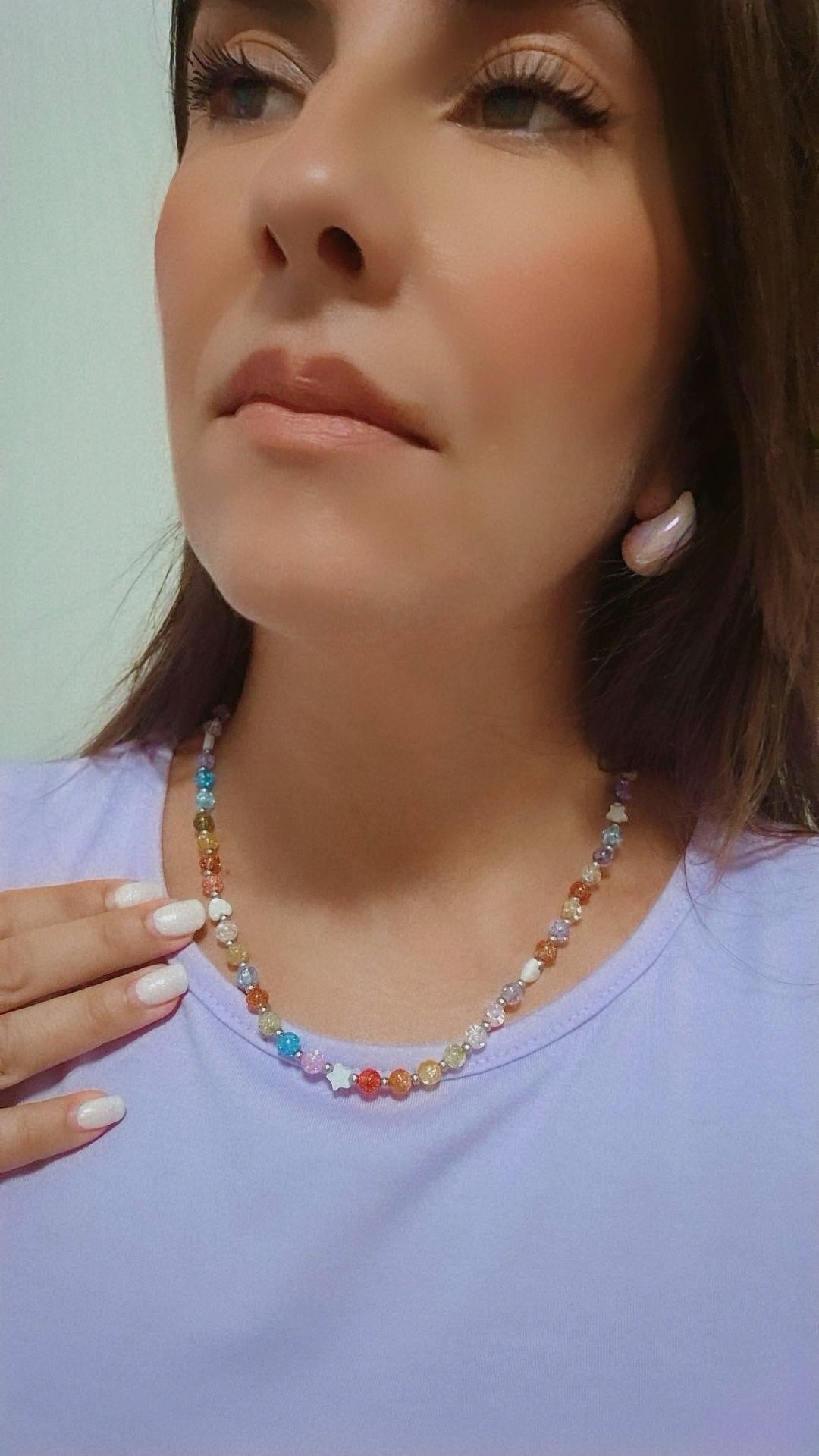 Collana girocollo Soft Rainbow con Cuori e Stelle madreperla e inserti acciaio Silver o Gold