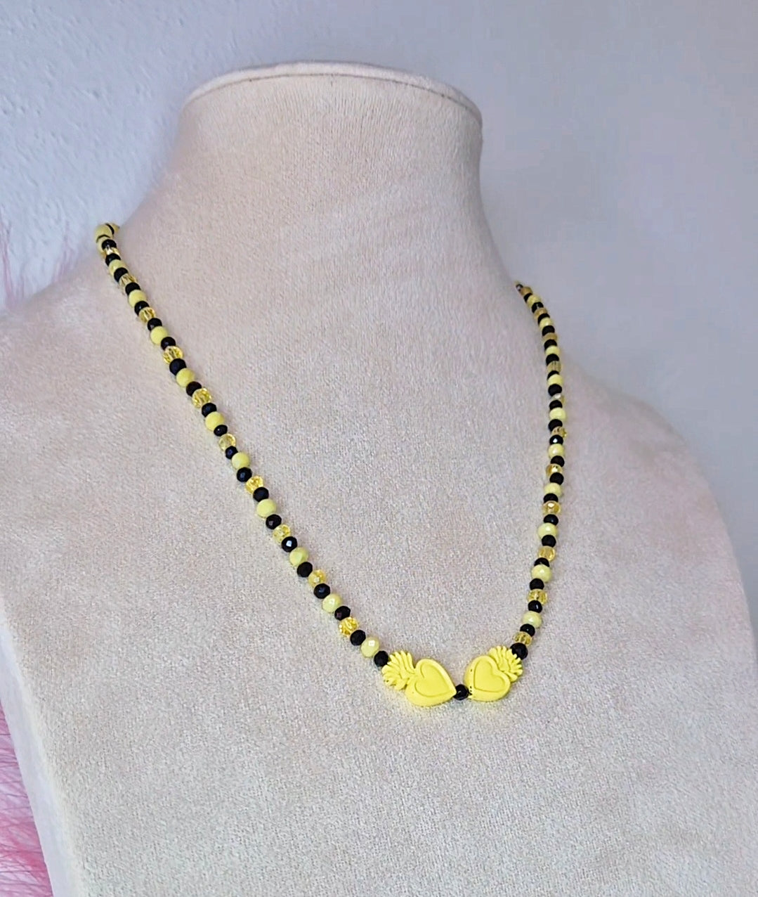Collana cristalli sfaccettati con doppio Cuore Sacro smaltato misura girocollo 40cm + estens.regolab.