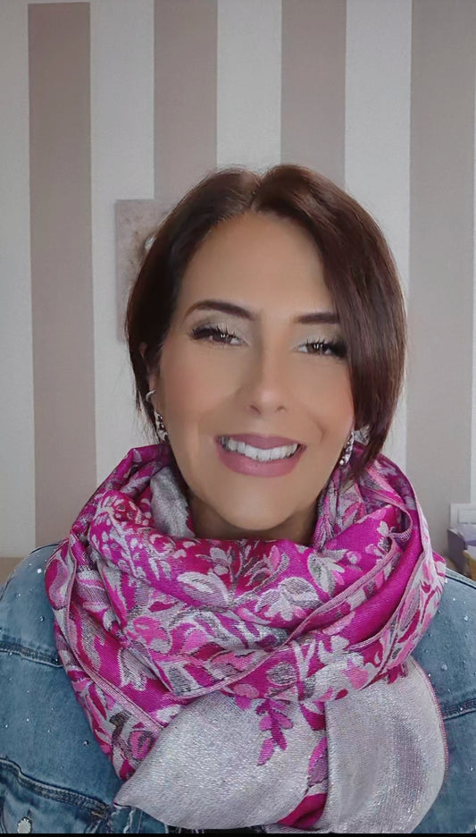 Foulard 100% Viscosa Lurex fantasia Foglie & Fiori + IN OMAGGIO 1 Pinza Fiore