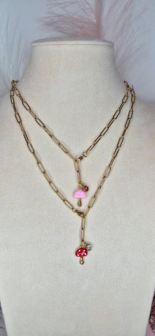 Collana Funghetto & Punto luce catenina graffetta acciaio gold chiusura furba regolabile sul davanti