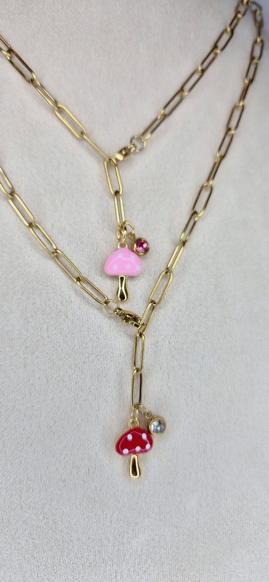 Collana Funghetto & Punto luce catenina graffetta acciaio gold chiusura furba regolabile sul davanti