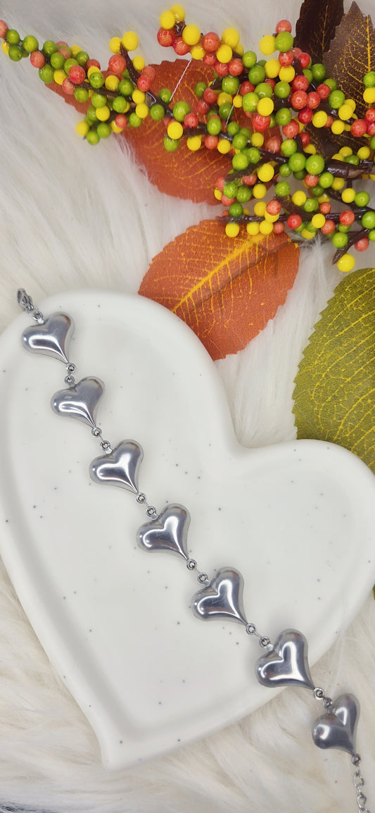 Bracciale Cuori bubble in acciaio silver misura regolab. (effetto Sonaglio insieme ad altri bracciali)