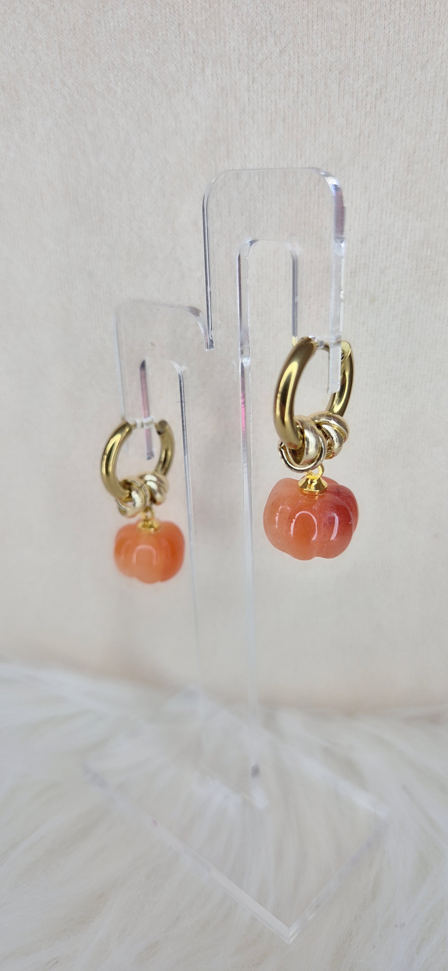 Orecchini Zucca cerchi acciaio gold 1.5cm con nodini anallergici