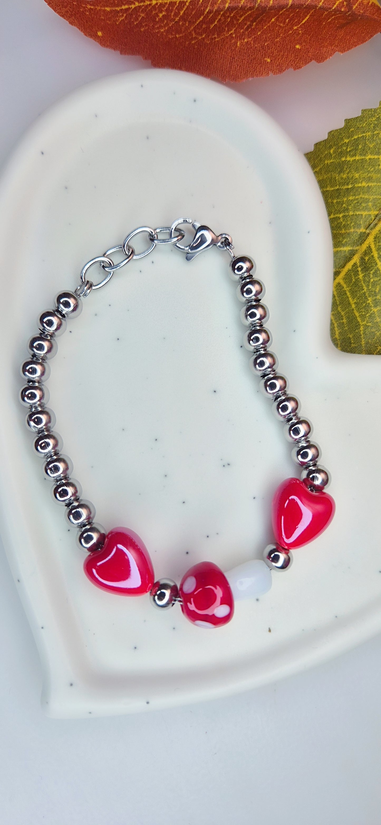 Bracciale e orecchini Cuori & Funghetti 🍄 100% acciaio anallergico silver