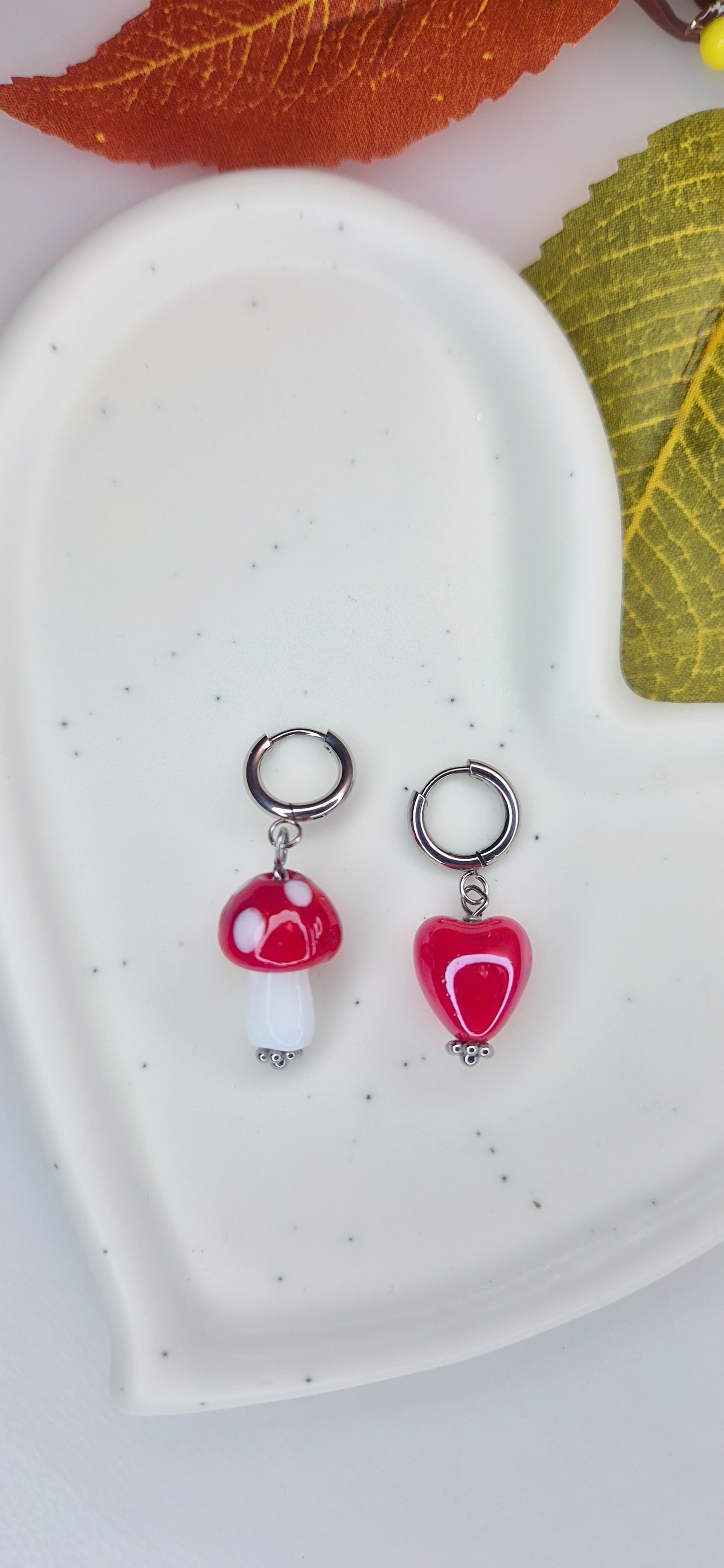 Bracciale e orecchini Cuori & Funghetti 🍄 100% acciaio anallergico silver