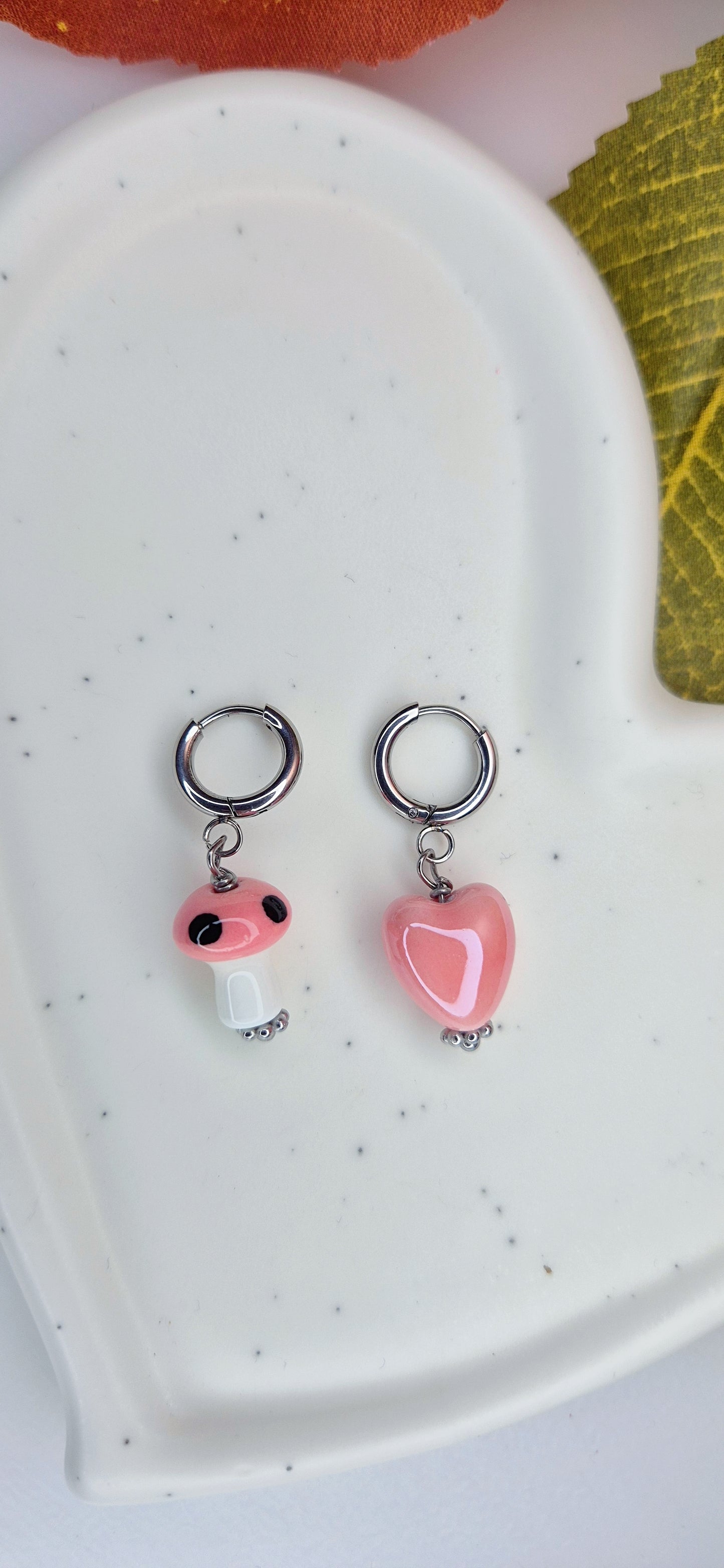 Bracciale e orecchini Cuori & Funghetti 🍄 100% acciaio anallergico silver