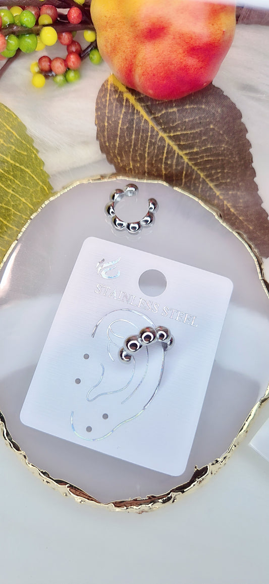 Earcuff bubble orecchino singolo da cartilagine in Acciaio Silver anallergico