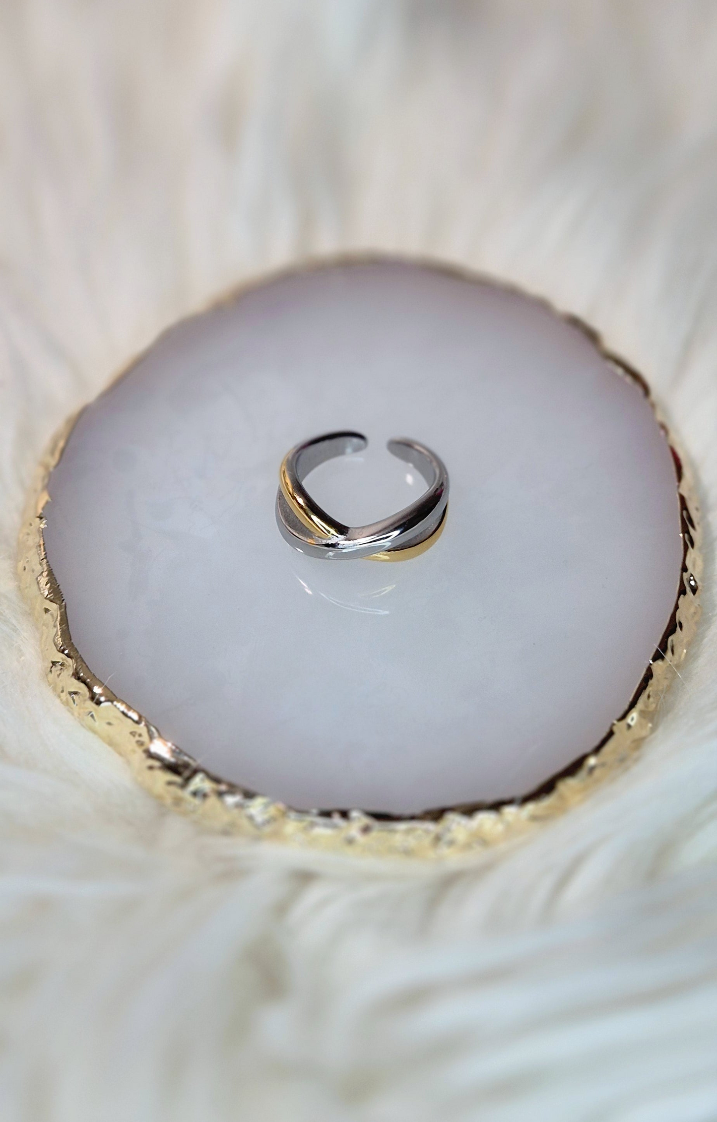 Anello Acciaio Bicolor Incrocio o Abbraccio mis. regolabile