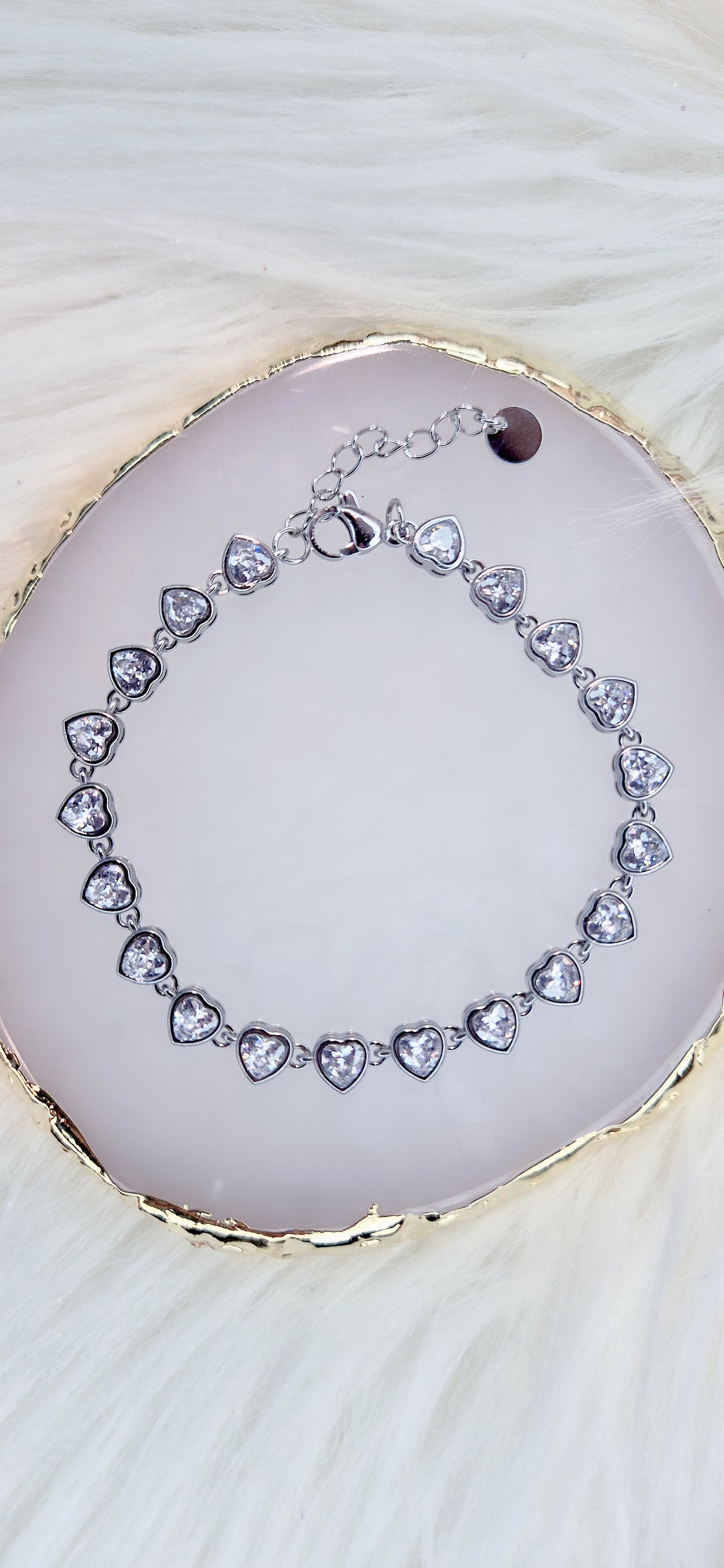 Bracciale Cuori Strass in acciaio silver o gold mis. regolabile