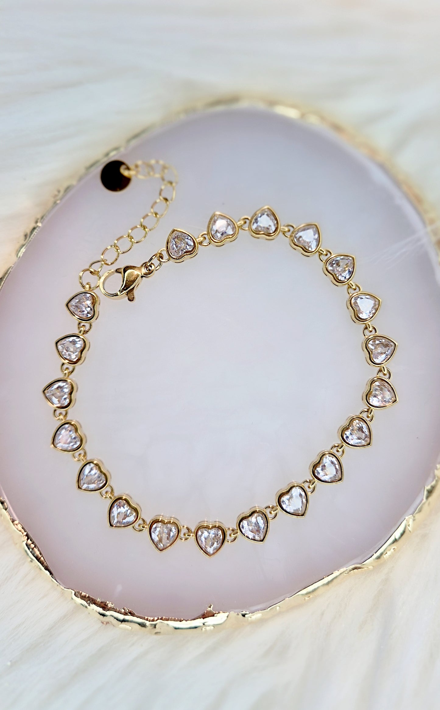 Bracciale Cuori Strass in acciaio silver o gold mis. regolabile