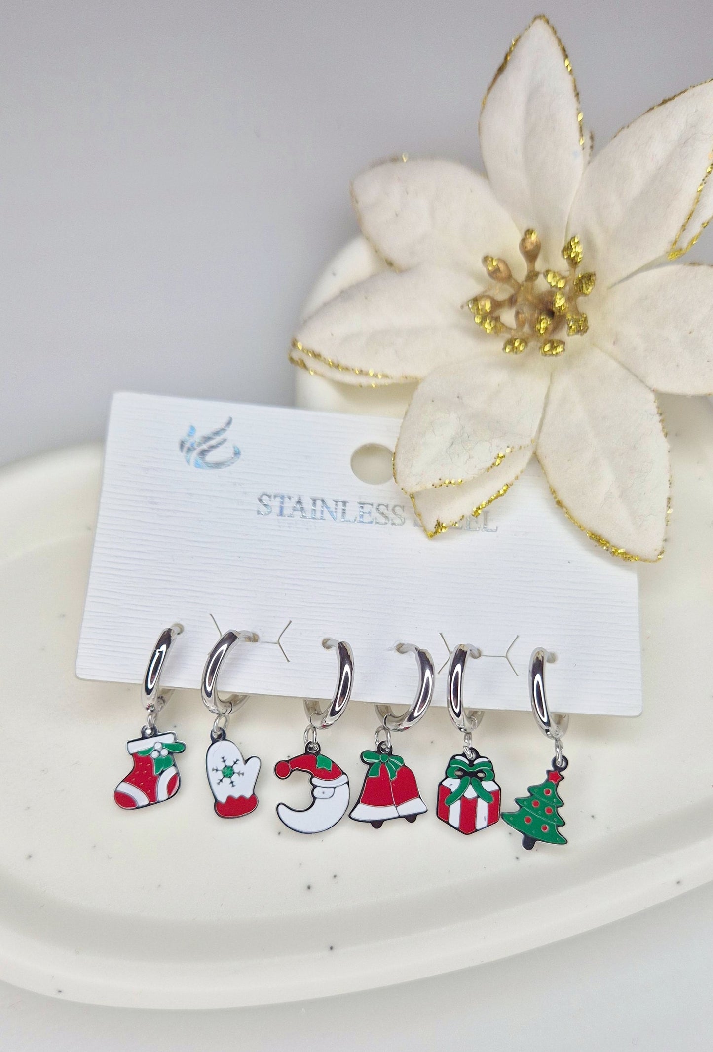 Orecchini Natalizi🎅🏻 singoli mini hoops da 1cm in acciaio Silver anallergico