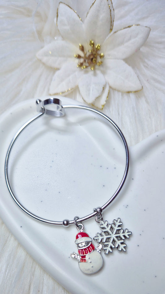Bracciale rigido in acciaio silver chiusura a Cuore charms Natalizi 🎅🏻🎄