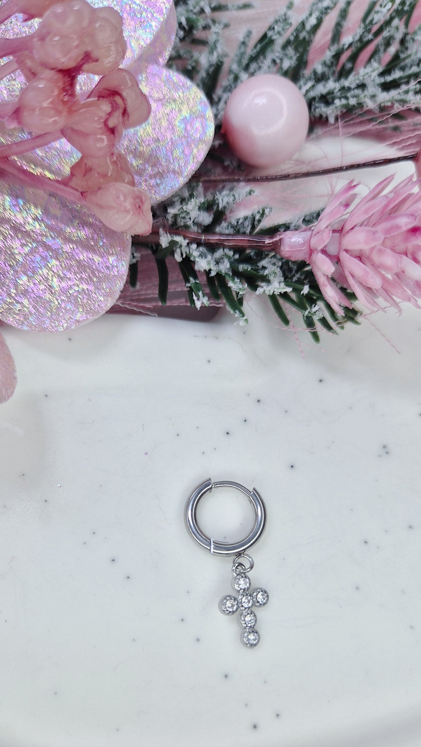 Mono Orecchino Mini Hoop 1cm in acciaio anallergico silver con pendenti strass 💎