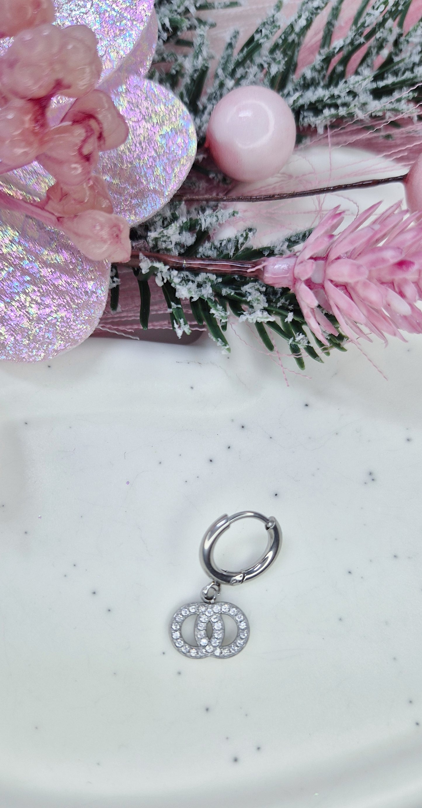 Mono Orecchino Mini Hoop 1cm in acciaio anallergico silver con pendenti strass 💎