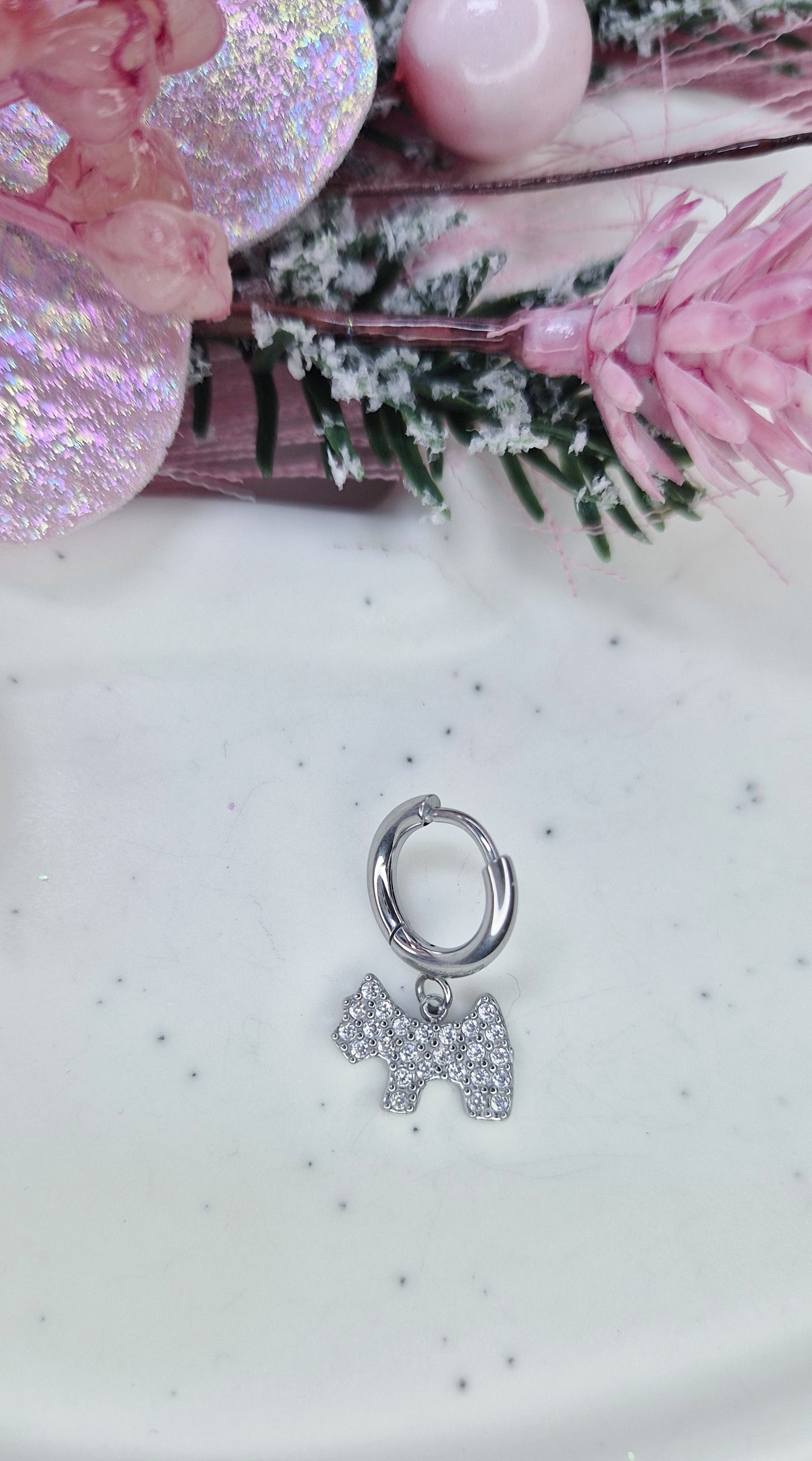 Mono Orecchino Mini Hoop 1cm in acciaio anallergico silver con pendenti strass 💎