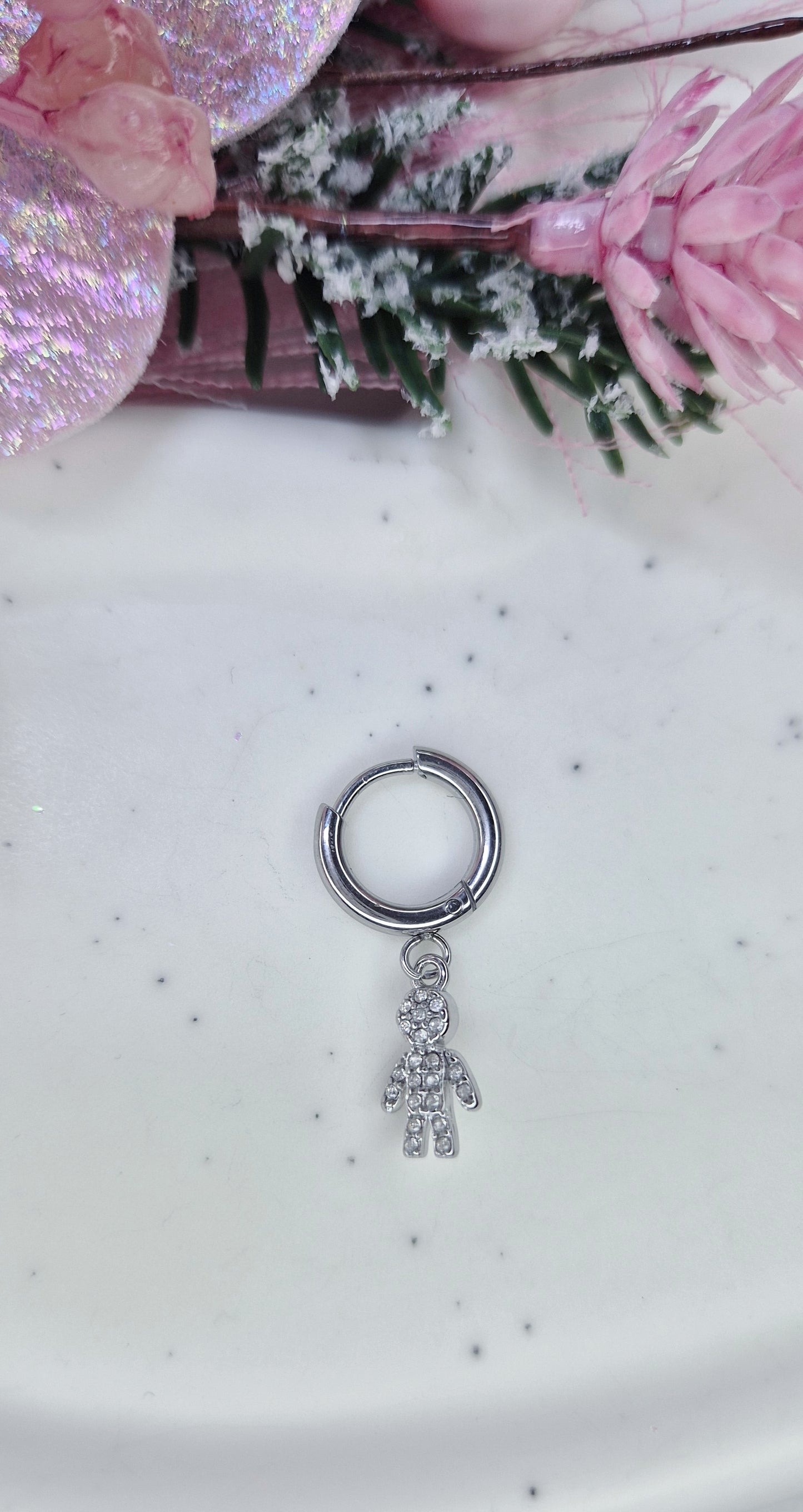 Mono Orecchino Mini Hoop 1cm in acciaio anallergico silver con pendenti strass 💎