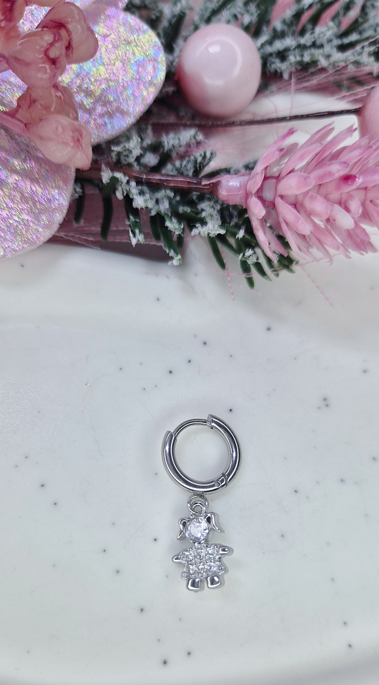 Mono Orecchino Mini Hoop 1cm in acciaio anallergico silver con pendenti strass 💎