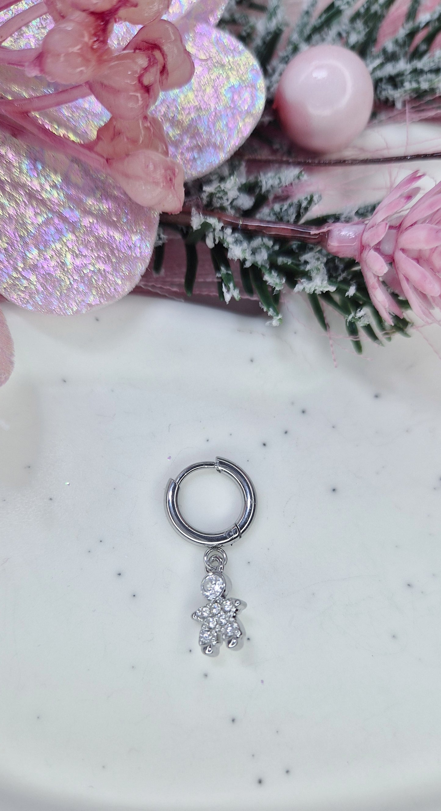 Mono Orecchino Mini Hoop 1cm in acciaio anallergico silver con pendenti strass 💎