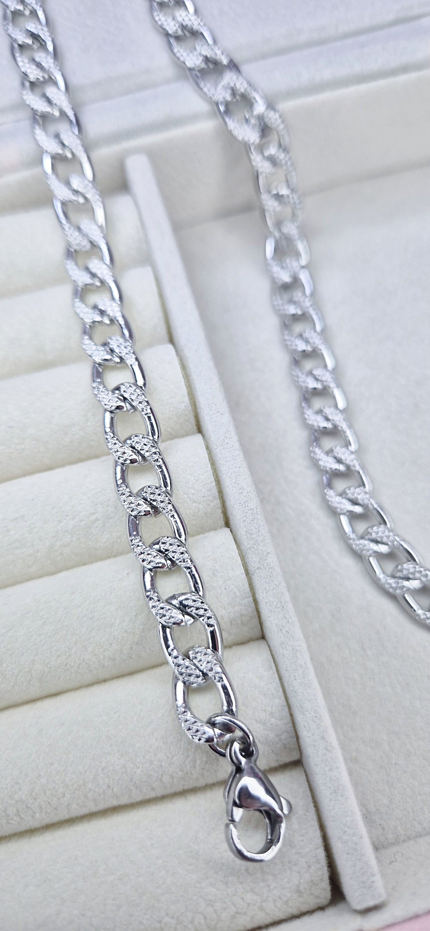 Collana 45cm Bracciale regolabile o Set Catena Piatta Martellata Silver alluminio e acciaio anallergico mis.regolab.