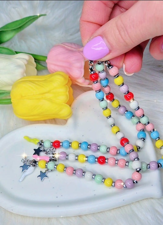 Bracciale Lucky Rainbow🌈 sfere smaltate charms Cornetto & Stellina acciaio silver mis.regolab.
